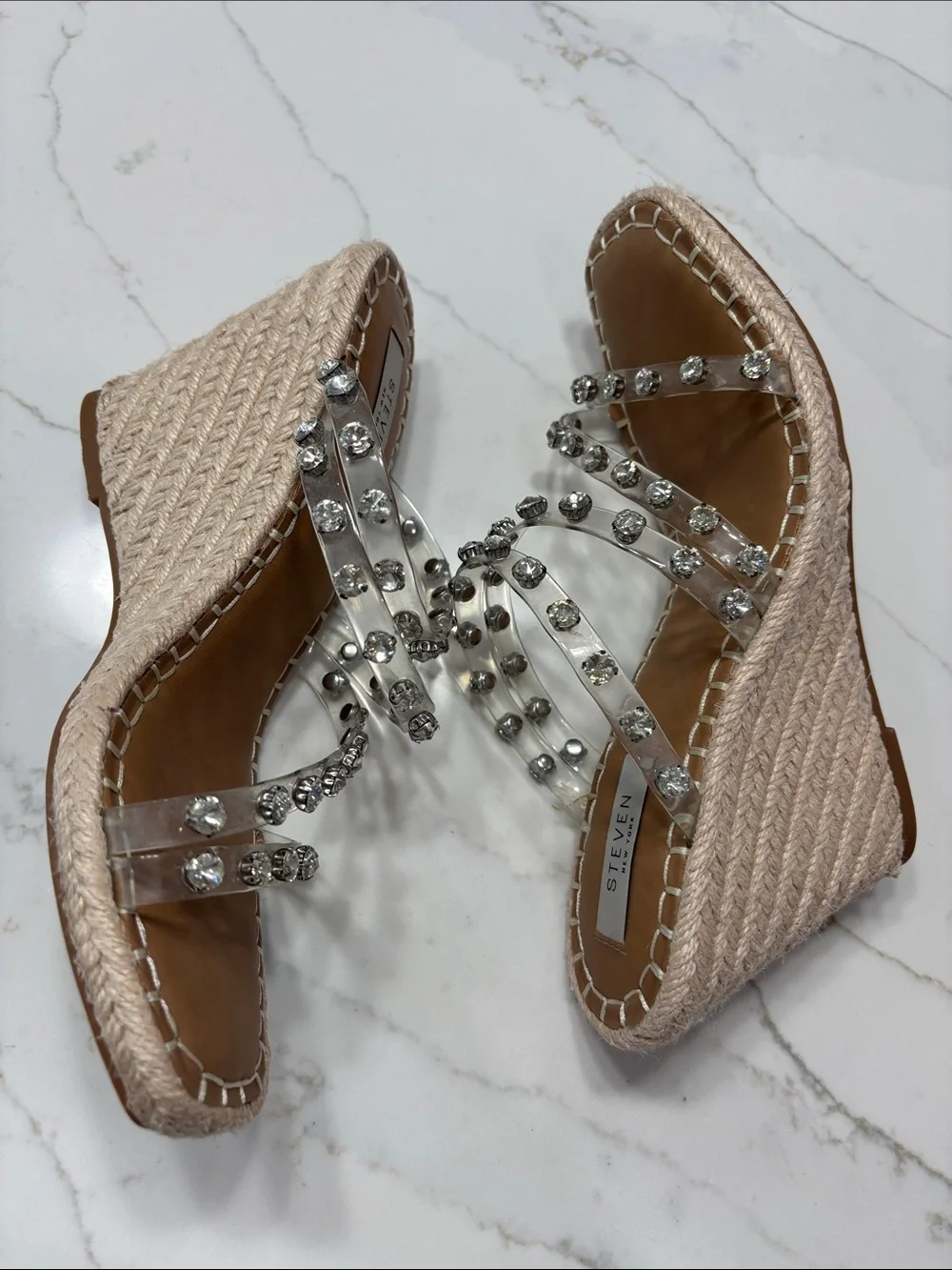 Steven Jeweled Clear Espadrille Wedge - Nude/Clear